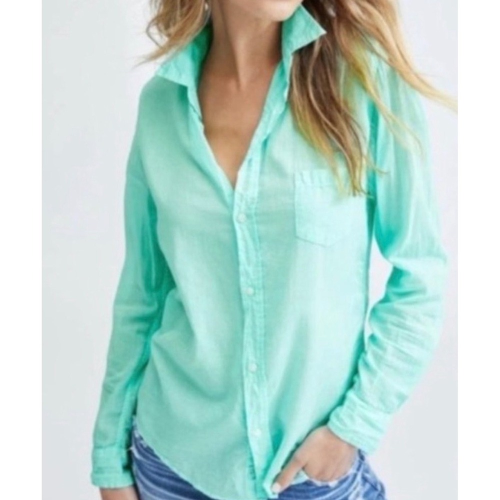 Frank & Eileen Eileen Mint Green Cotton Button Up Shirt Large Relaxed Fit Blouse